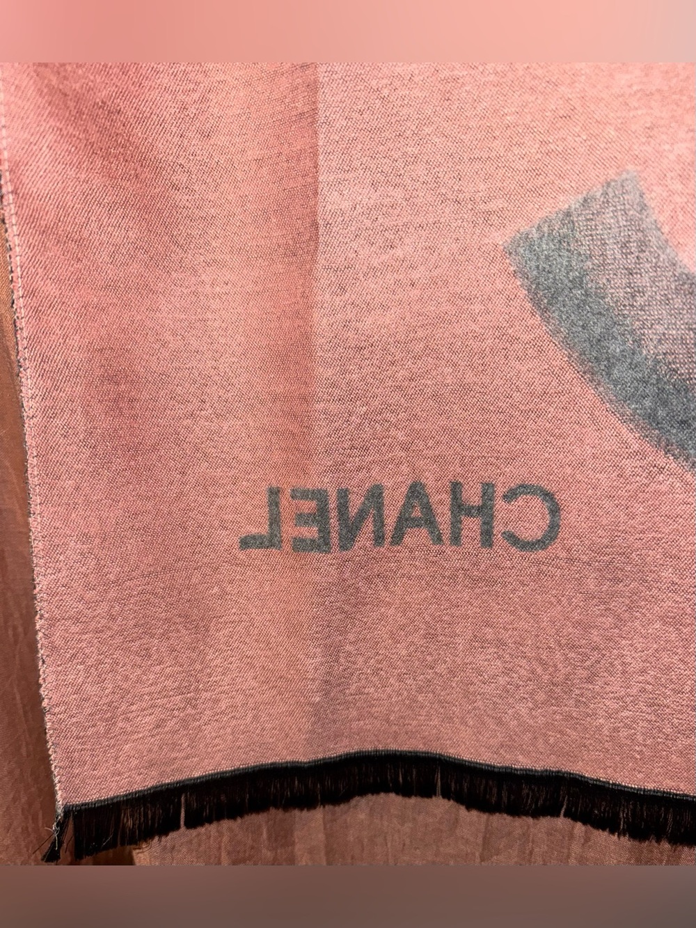 Vintage Chanel Cashmere/Silk Blend CC Logo Camellia Wrap in Grey/Pink 72”x26” - Picture 10 of 15